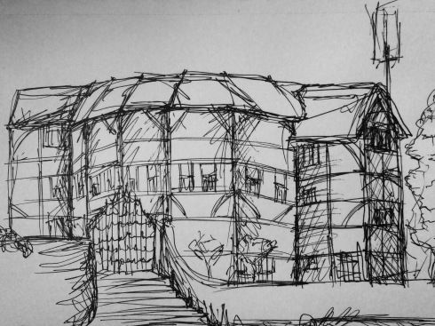 Globe Theatre, London. Pen line drawing.